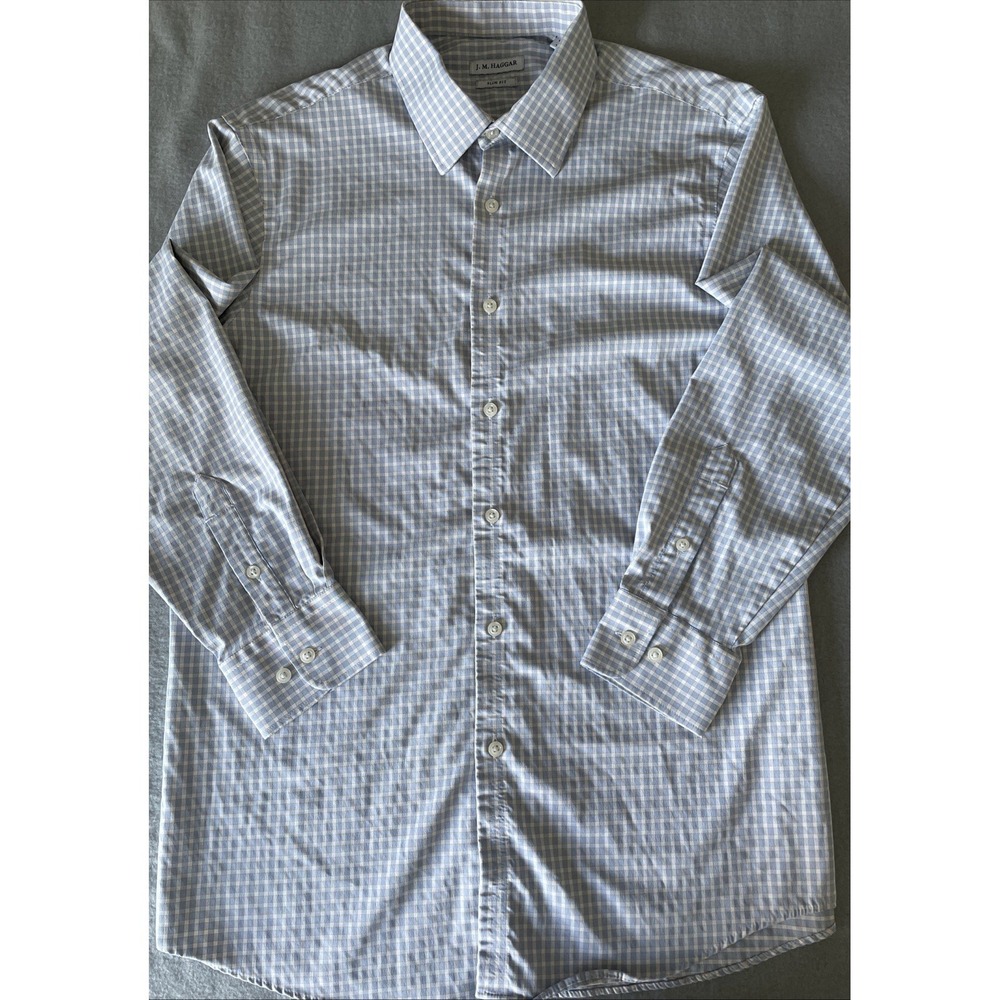 J. M. Haggar Mens Dress Shirt 16 1/2-34/33 Slim Fit Performance Gingham Check - Picture 2 of 12